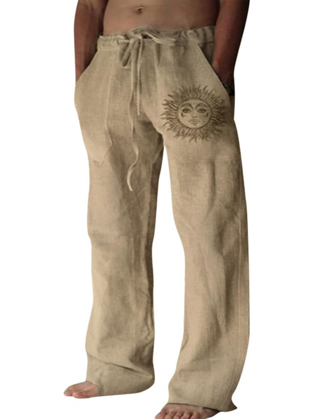 Cotton Linen Pants Men Summer Beach Pants Loose Fit